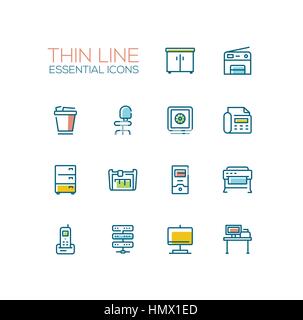 Office Supplies - Thin Single Line Icons Set Stock Vector