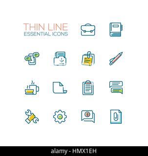Business, Office - Thin Single Line Icons Set Stock Vector
