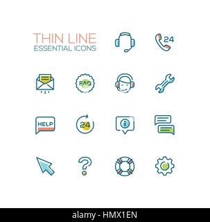 Help Center - Thin Single Line Icons Set Stock Vector