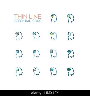 Thoughts in Heads - Thin Single Line Icons Set Stock Vector