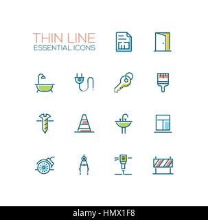 Home, Road Repair - Thin Line Icons Set Stock Vector