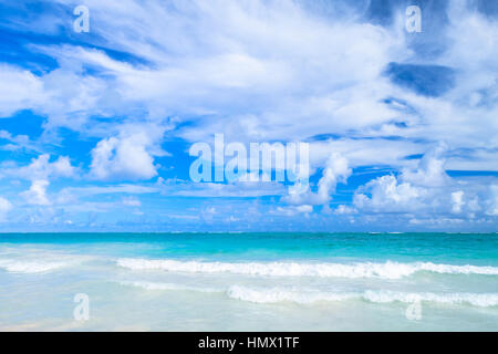 Empty coastal Caribbean landscape. Atlantic ocean coast, Hispaniola island, Dominican republic. Bavaro beach