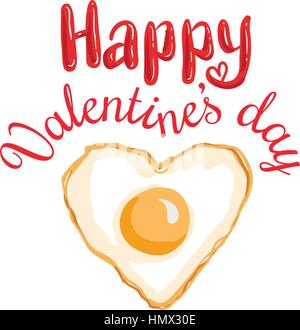St Valentines day vector design element. Suitable for party invitation, romantic greeting card or web banner. Heart-Shaped Fried egg, February 14 Brea Stock Vector