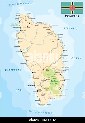 dominica road map with flag Stock Vector