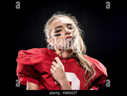 Female American Football Player in Uniform and Jersey T-shirt Posing with  Helmet Isolated on White Background Stock Photo - Image of jersey,  gorgeous: 280304600