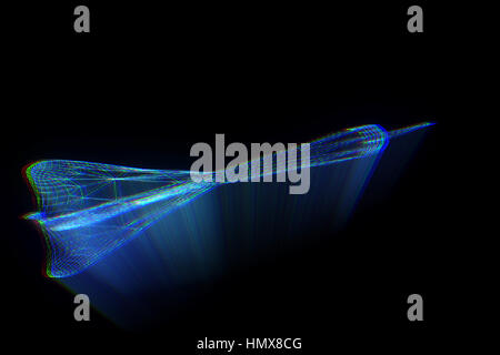 Dart Arrow in Hologram Wireframe Style. Nice 3D Rendering Stock Photo