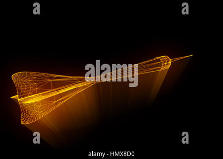 Dart Arrow in Hologram Wireframe Style. Nice 3D Rendering Stock Photo