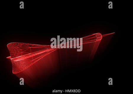 Dart Arrow in Hologram Wireframe Style. Nice 3D Rendering Stock Photo