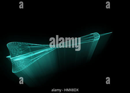 Dart Arrow in Hologram Wireframe Style. Nice 3D Rendering Stock Photo