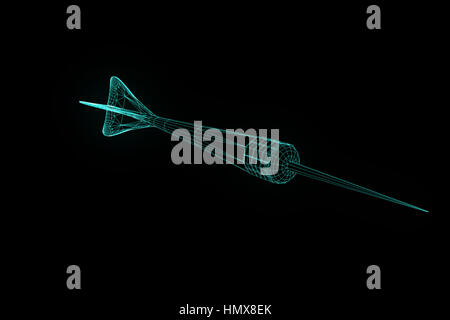 Dart Arrow in Hologram Wireframe Style. Nice 3D Rendering Stock Photo