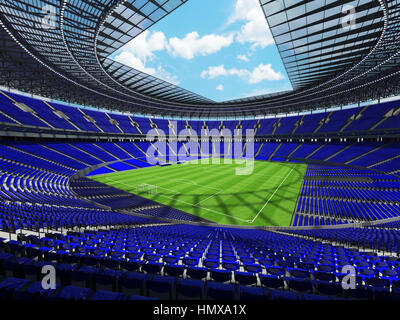 3D render of a round football - soccer stadium with blue seats for hundred thousand people with VIP boxes Stock Photo