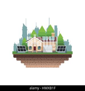 house suburban solar panel city background Stock Vector