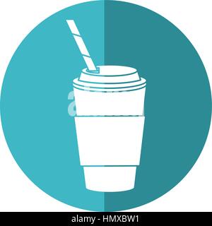 cup coffee take away with cap straw - round icon Stock Vector