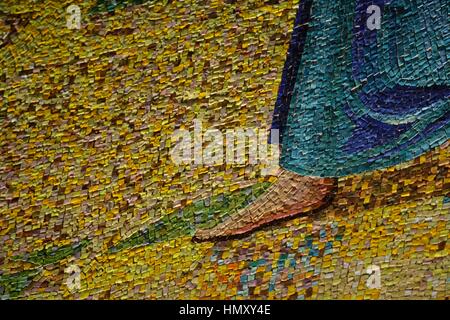 Artistic Mosaic Tiles - Foot, Blue Dress and Yellow Background Stock Photo