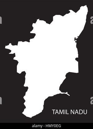 Tamil Nadu India Map black inverted silhouette Stock Vector