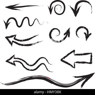 Arrows circles and abstract doodle handwritten. Writing design set Stock Vector