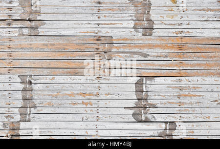 Vintage wooden texture of white painted natural old grunge dirty aged bamboo wood planks with gaps, close up Stock Photo