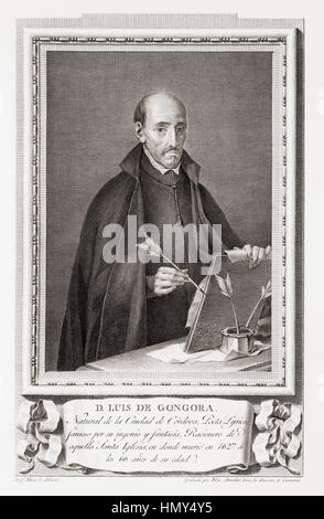 Luis de Góngora y Argote, 1561 – 1627. Spanish Baroque lyric poet.  After an etching in Retratos de Los Españoles Ilustres, published Madrid, 1791 Stock Photo