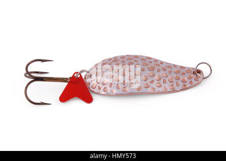 Silver fishing bait isolated on white background with soft shadow. Closeup with clipping path Stock Photo