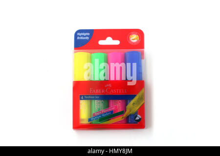 Faber Castell HIghlighter Set isolated against white background Stock Photo