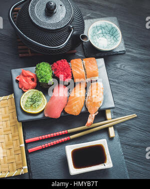 Japanese sushi set with various ingredient Stock Photo - Alamy