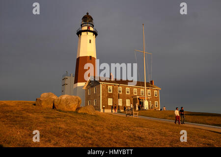 The Montauk Point Light is a lighthouse located at the easternmost point of Long Island, New York, in the hamlet of Montauk. Stock Photo