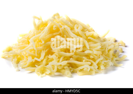 Close up of one heap of grated mix Italian cheese on white background Stock Photo