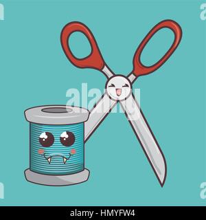 Sewing elements funny characters vector illustration design Stock Vector