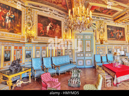 FONTAINEBLEAU, FRANCE - JULY 09, 2016 : Fontainebleau Palace interiors. The Louis XIII Salon. Chateau was one of the main palaces of French kings. Stock Photo