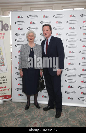 David Cameron and his mother Mary Fleur Cameron attending The Oldie of the Year Awards at Simpsons in the Strand, central London. Stock Photo