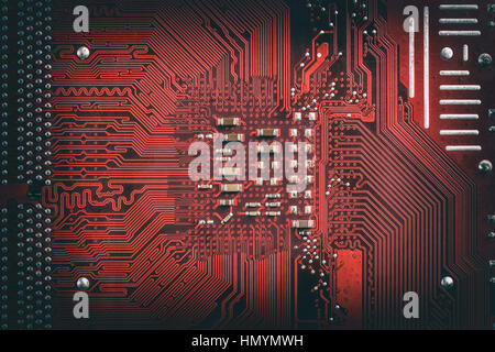 Close up of the red circuit board, background Stock Photo