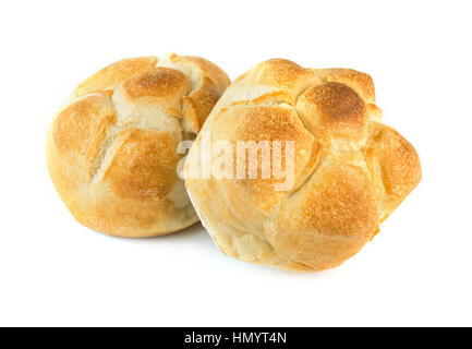 two white bread rolls on white background Stock Photo