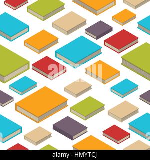 Seamless pattern of books. Isometric flat style. Stock Vector