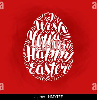 Happy Easter, holiday. Lettering, calligraphy in shape egg. Greeting card, vector illustration