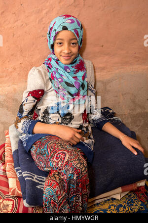 Morocco.  Young Amazigh Berber Girl Ait Benhaddou Ksar, a World Heritage Site. Stock Photo