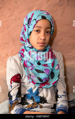 Morocco.  Young Amazigh Berber Girl Ait Benhaddou Ksar, a World Heritage Site. Stock Photo