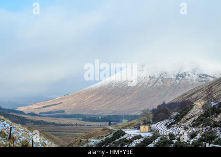 West Highland railway in front of Beinn Dorain, the highlands, Scotland, Britain. Stock Photo