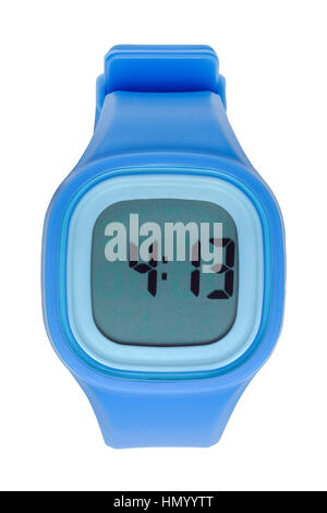 New Blue Digital Watch Cut Out on White. Stock Photo