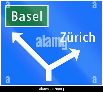 Road sign used in Switzerland - Approaches to junctions on major road. Stock Photo