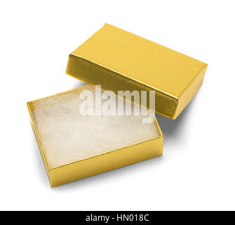 Empty Golden Jewerly Gift Box Isolated on White Background. Stock Photo