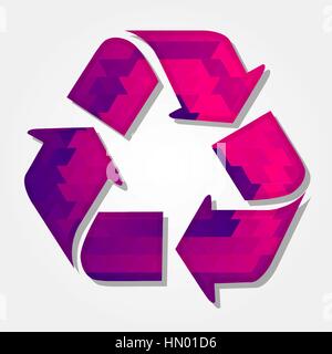 Recycle symbol with a colored triangles forming a gradient, purple to pink. Stock Vector
