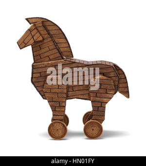 Wooden Tojan Horse Isolated on White Background. Stock Photo