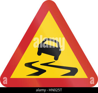 Road sign used in Sweden - Slippery road. Stock Photo