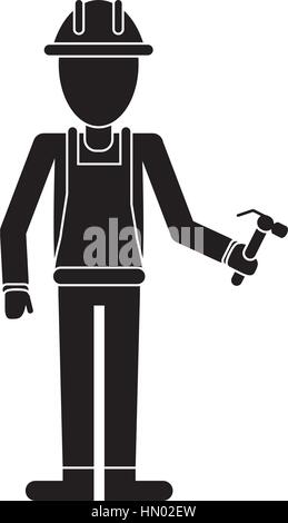 construction man hammer helmet employee pictogram Stock Vector