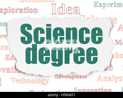 Science concept: Painted green text Science Degree on Torn Paper background with  Tag Cloud Stock Photo