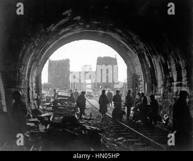 REMAGEN BRIDGE on 11 March 1945 shortly after its capture by US troops. Photo: Sgt. William Spangle/US Army Stock Photo