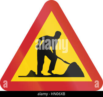 Road sign used in Sweden - Road works. Stock Photo