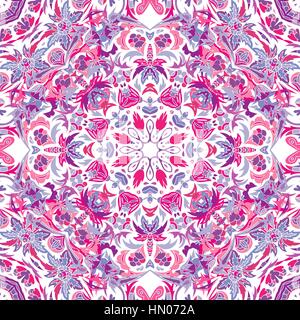 Vector seamless pattern with bright floral ornament. Vintage design element in Eastern style. Ornamental lace tracery. Ornate floral decor for wallpaper. Traditional arabic decor on blue background. Stock Vector