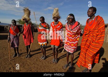 Masai Mara tribe around the Masai Mara National Park. Kenya. East Africa. Stock Photo