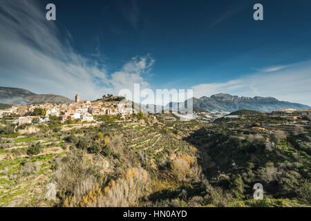 Ancient city of Polop on hill top in Costa Blanca,Alicante, Spain Stock Photo